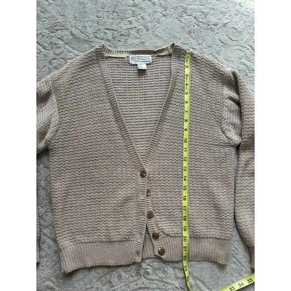 Vintage Taupe Knit Button-Up Cardigan Women’s Medium – Oversized Slouchy Sweater - Picture 7 of 9